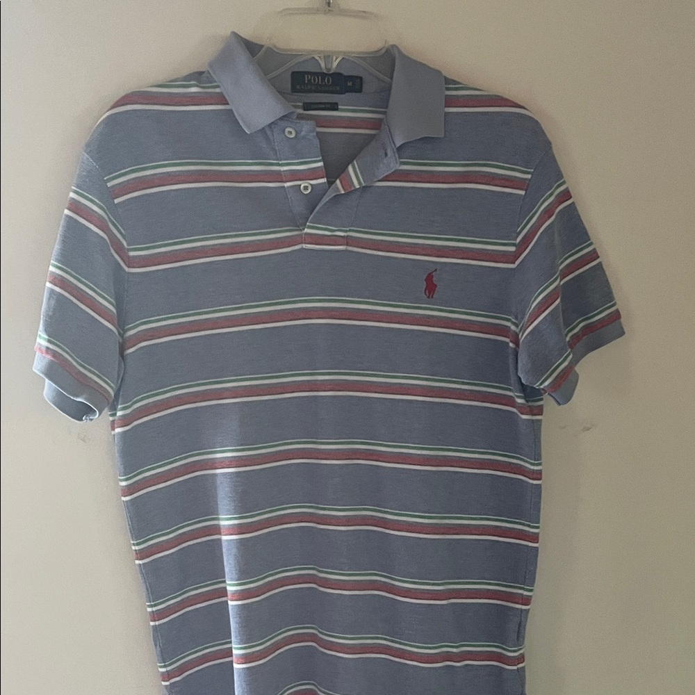 Polo by Ralph Lauren Light Blue Polo with Red, White and Green Stripes